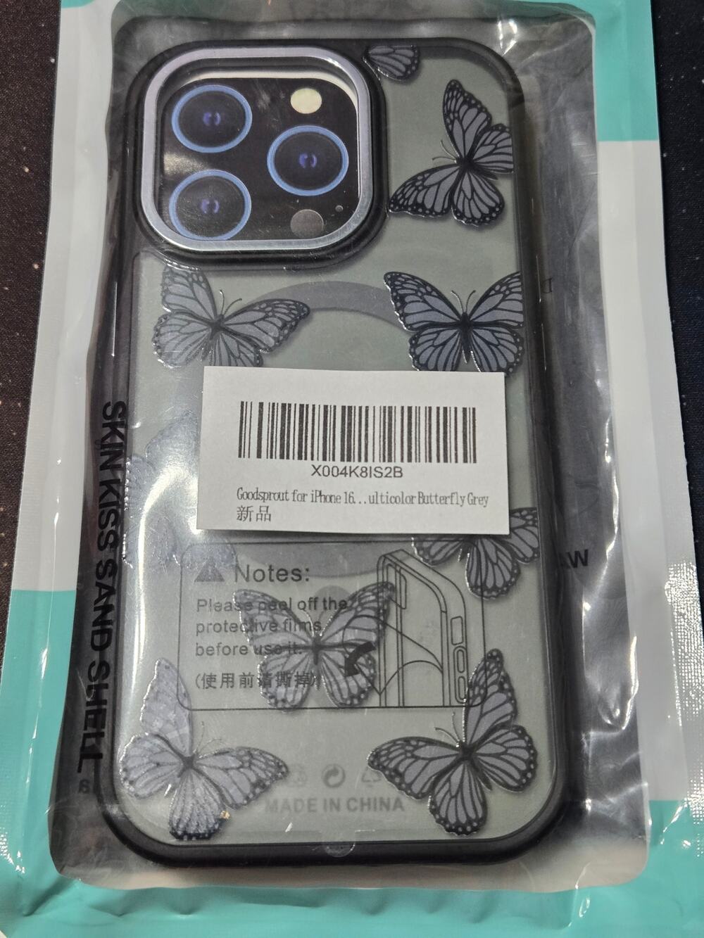 Butterfly Clear Case for Apple iPhone 16 Pro Black Gray Shockproof New